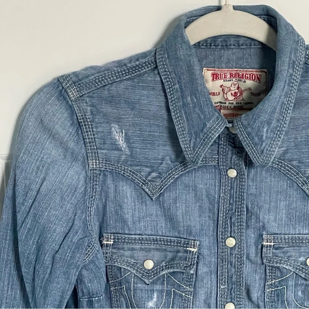 True Religion Rocky western denim chambray shirt Dress 29120 - Picture 3 of 14